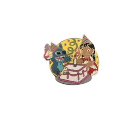 Disney pin from 2007.This pin is from the 2nd set of the Holiday Pin Collection series. The pin features a happy looking Lilo and Stitch celebrating a