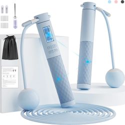 Jump Ropes with Calorie Counter and Silicone Handles for Women Men Kids with Speed Cordless Ball and 9.2 ft Adjustable Anti-Tangle PVC Wire Rope for F