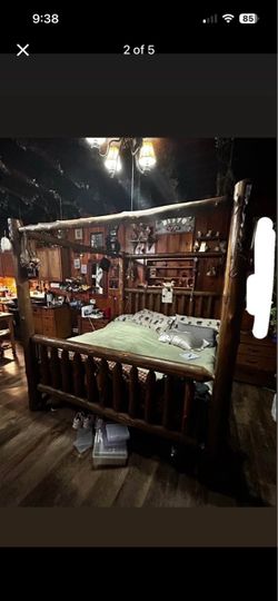 Handcrafted Solid Wood Rustic king Log Canopy Bed Frame