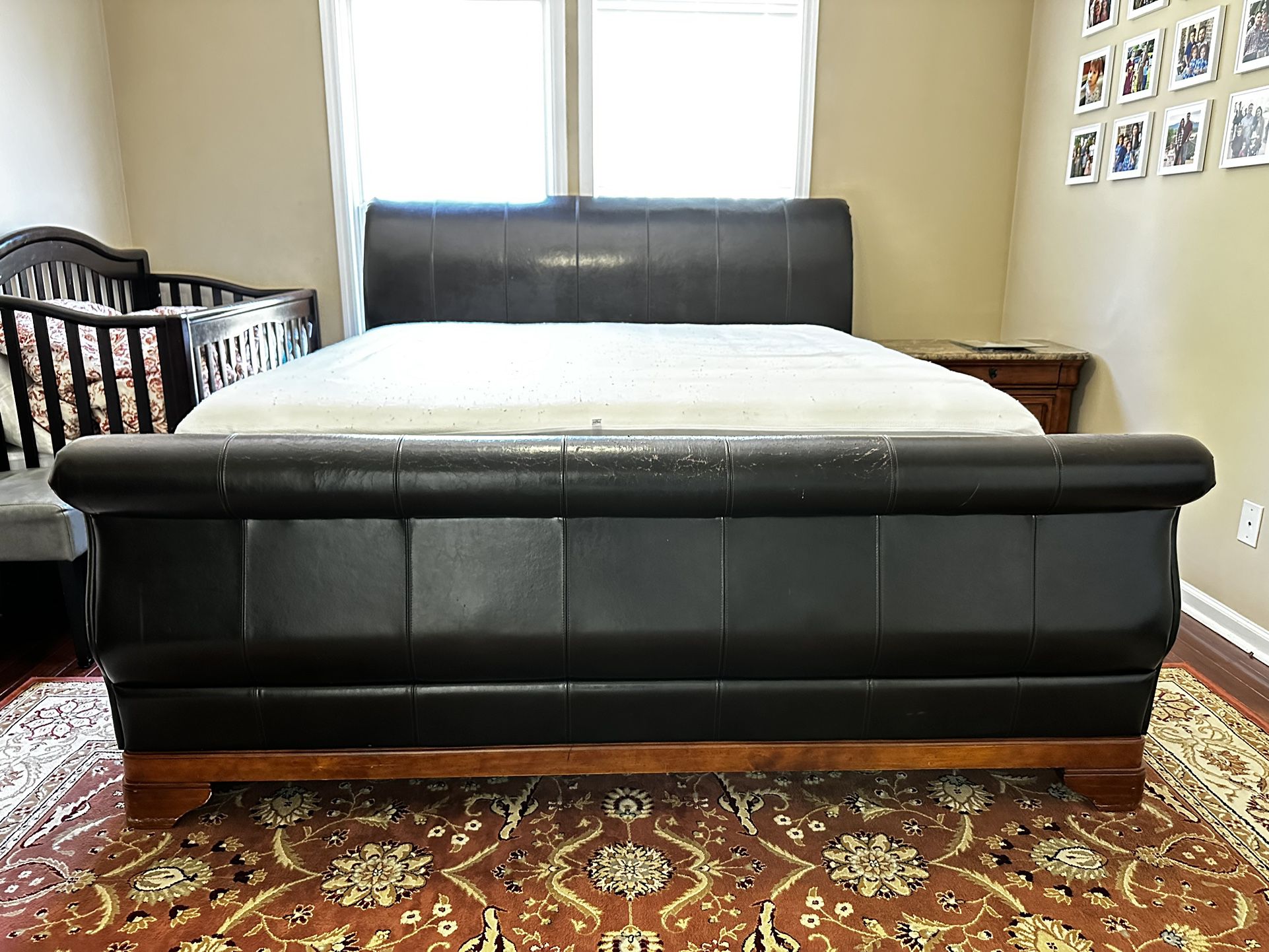 King size Sleigh Bed Frame and Dresser With Mirror and Night Stand. 