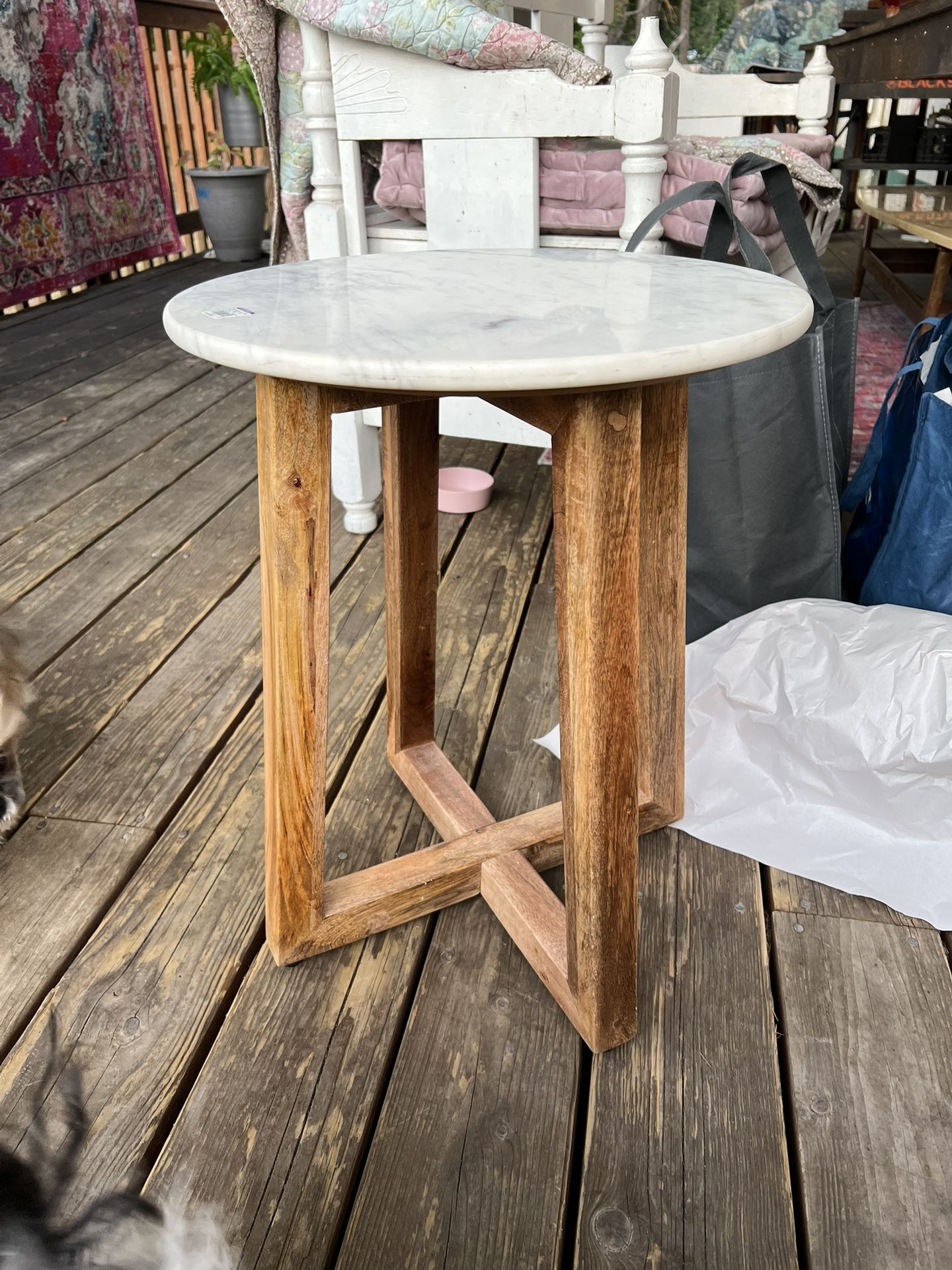 Mango Wood Marble top end table - custom. Perfect Condition