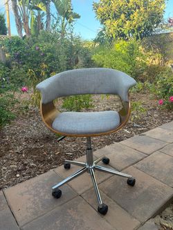 Mid-Century Modern Bentwood Office Chair with Grey Fabric