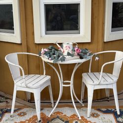 3-Pieces White Metal Outdoor Bistro Set, with Patio Bistro Round Table, for Backyard, Garden