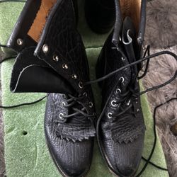 Vintage Justin 522 cowboy boots Bullhide Leather Combat shoes Roper flats y2k 