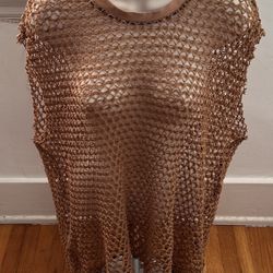 Urban Outfitters Brown Fishnet Mesh Oversized Crewneck Top, size S Petite 