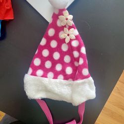 Pink With White Polka Dots And Flowers Santa Hat