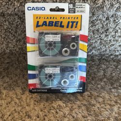 New Casio XR18WEB2S Tape Cassettes for KL Label Makers 18mm X 26ft Clear Tape Black Ink 