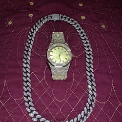 Iced out  Cuban Chain and Watch