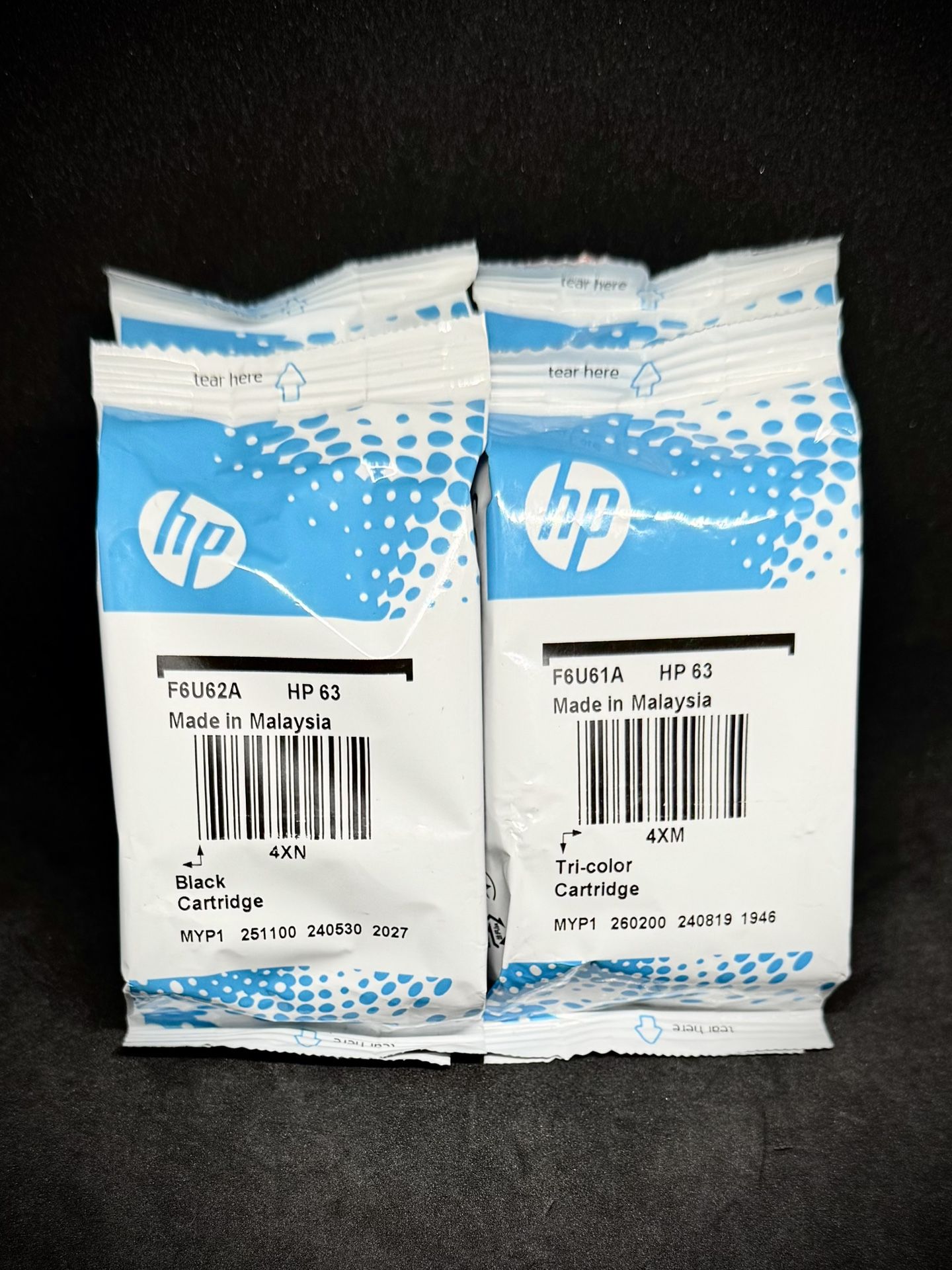 NEW Genuine HP 63 Standard Capacity Single Ink Cartridges - 2 Black & 2 Tri-Color (Sealed w/o Box)