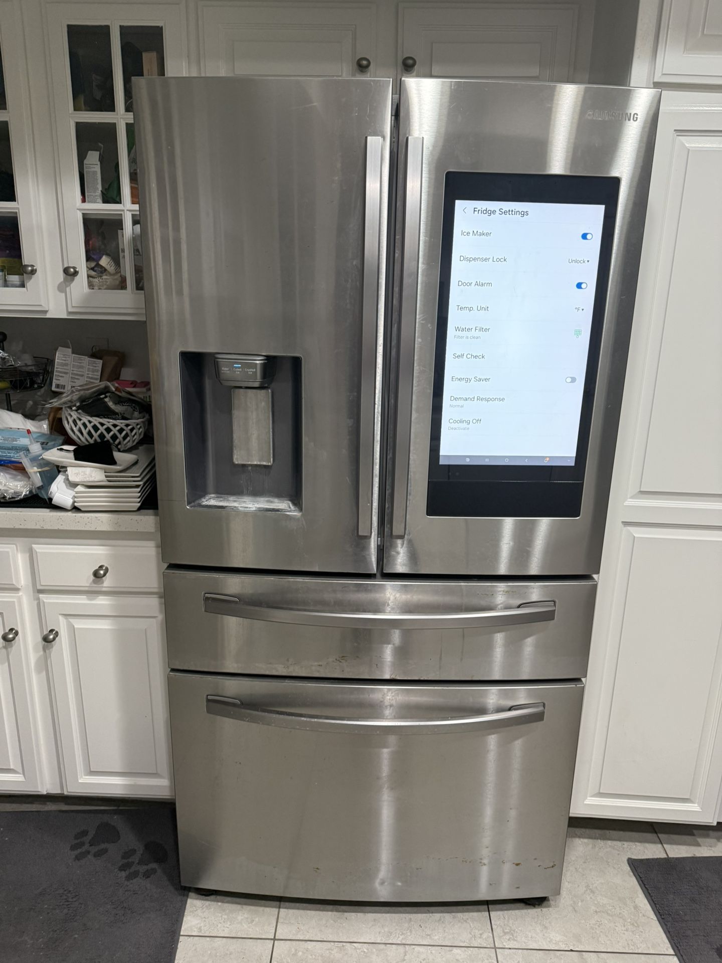Smart Refrigerator 35.75 in. W 27.7 cu. ft. 4-Door Family Hub French Door Smart Refrigerator in Stainless Steel, Standard Depth
