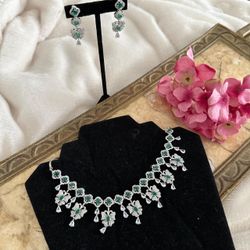 New | Indian Green Butterfly AD Necklace, Earrings Set 