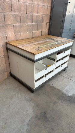 Rolling Workbench with Wood Top and Storage
