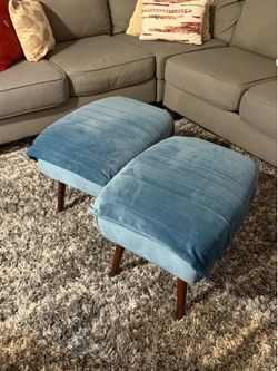Blue Velvet Ottomans (Set of 2)