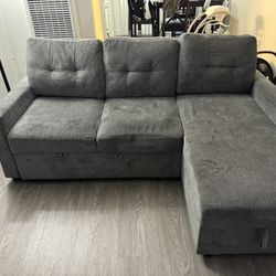 Charcoal Couch With Pullout Bed And Storage 