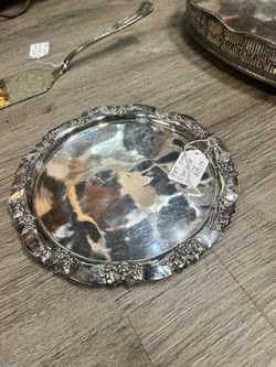 Vintage Silver-Plated Round Serving Tray