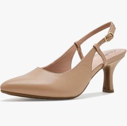 Clarks Womens Kacelyn Sling Leather Buckle Court Shoe Beige (8)
