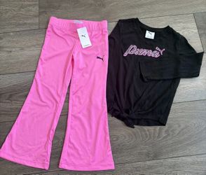 NWT Puma Kids 2 Piece Set 4T Black Tie Front Top Long Sleeve and Pink Leggings