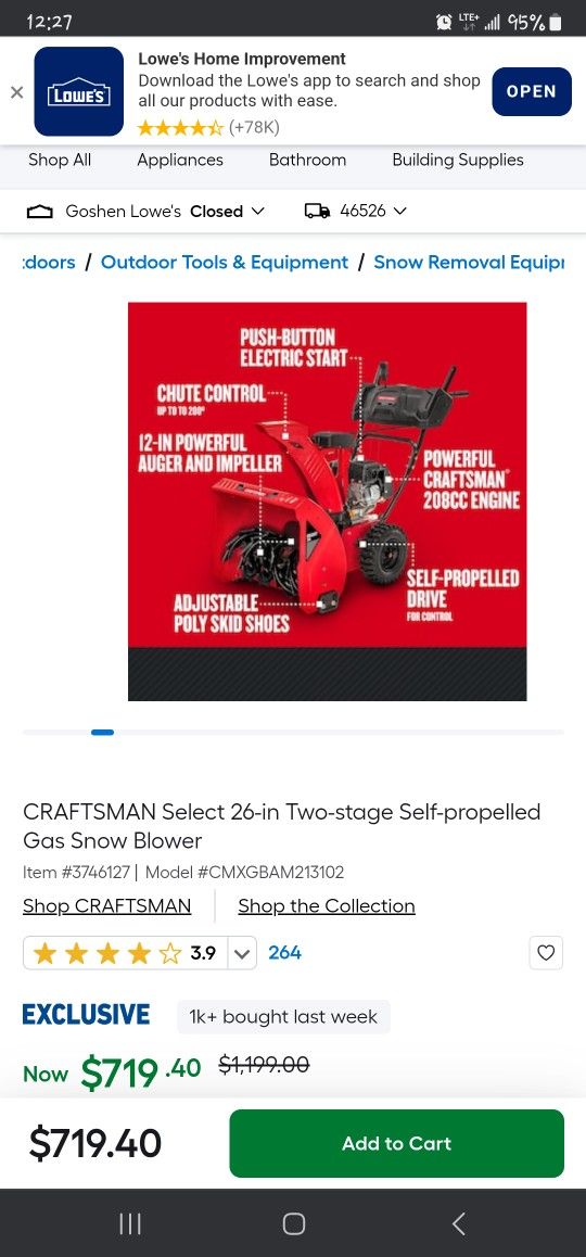Craftsman 26-in 2 Stage Snowblower