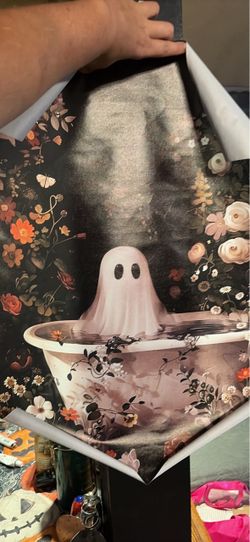 Ghost in Bathtub Floral Art Print