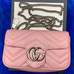 Gucci Waist Bag Double GG Over The Shoulder Luxury Brand Fashion Marymount Matelasse Super Mini Crossbody Pink Leather Entrupy Certificate