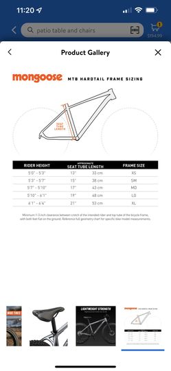 Mongoose size chart new arrivals
