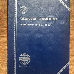 🩶1916-45 Silver Mercury Head Dimes P, D and S with 15 total coins with slots for 77 coins in a Whitman folder from an inherited coin collection. 