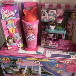 Barbie Dream Boat, Barbie Careers Florist, Party Unboxed Pet Birthday Surprise, Pop Reveal Shakes Bunny Surprise.