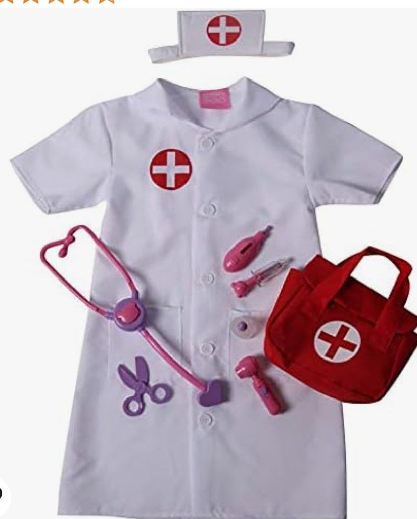 Girls Nurse Pretend Play Complete Dress Up Set - Dress & First Aid Bag and Toy Set (

2/4