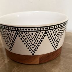 Boho Ceramic Pet Bowl w Wood Base