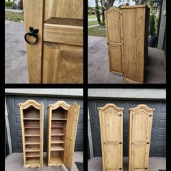 Two Pine Wardrobe Cabinet modified to have shelves
69.5"T X 22"W X18"Deep
Each $225