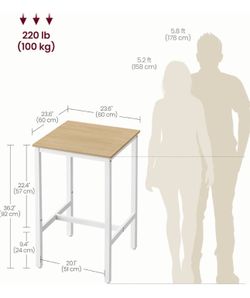 VASAGLE Bar Table Kitchen Dining High Top Pub Cocktail Table - Oak Beige / White