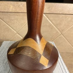 Two Different Handcrafted American Cherry Wooden In Laid Vases Made In Virginia 