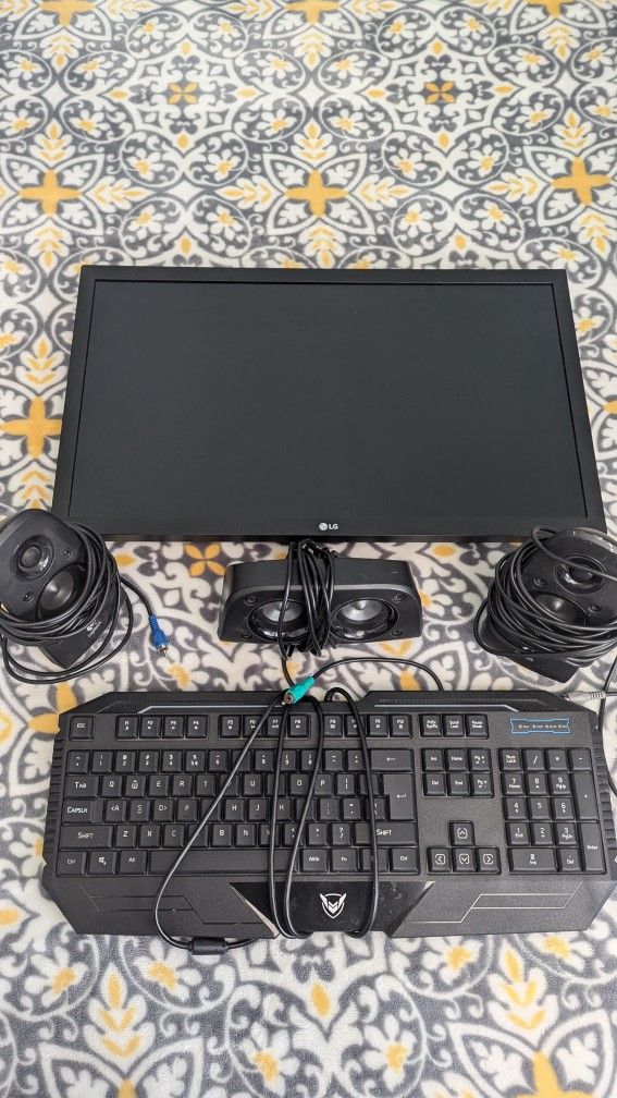 Computer Screen, Keyboard and Speakers