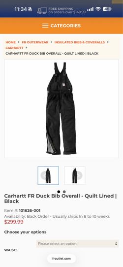 Carhartt fire resistant duck bib overall