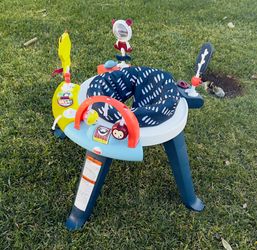 Fisher-Price 3-in-1 Spin & Sort Infant Activity Center and Toddler Play Table, Navy Dashes- Unisex