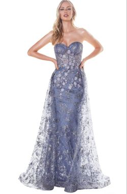 Strapless Mermaid Prom Dress with Overskirt (Color: Smoky Blue)(Size 6).