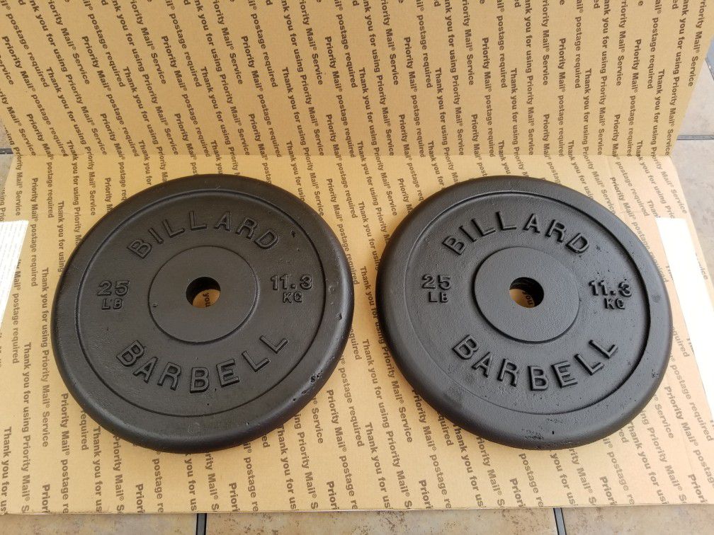2 x 25 Lb Billiard Barbell Weight Plates