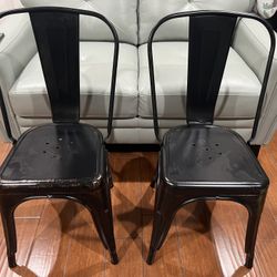 LIKE NEW 2PK Flash Furniture Commercial Grade Black-Antique Gold Metal Indoor-Outdoor Stackable Chair