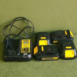 DEWALT Charger And 4 Battrries 20 V