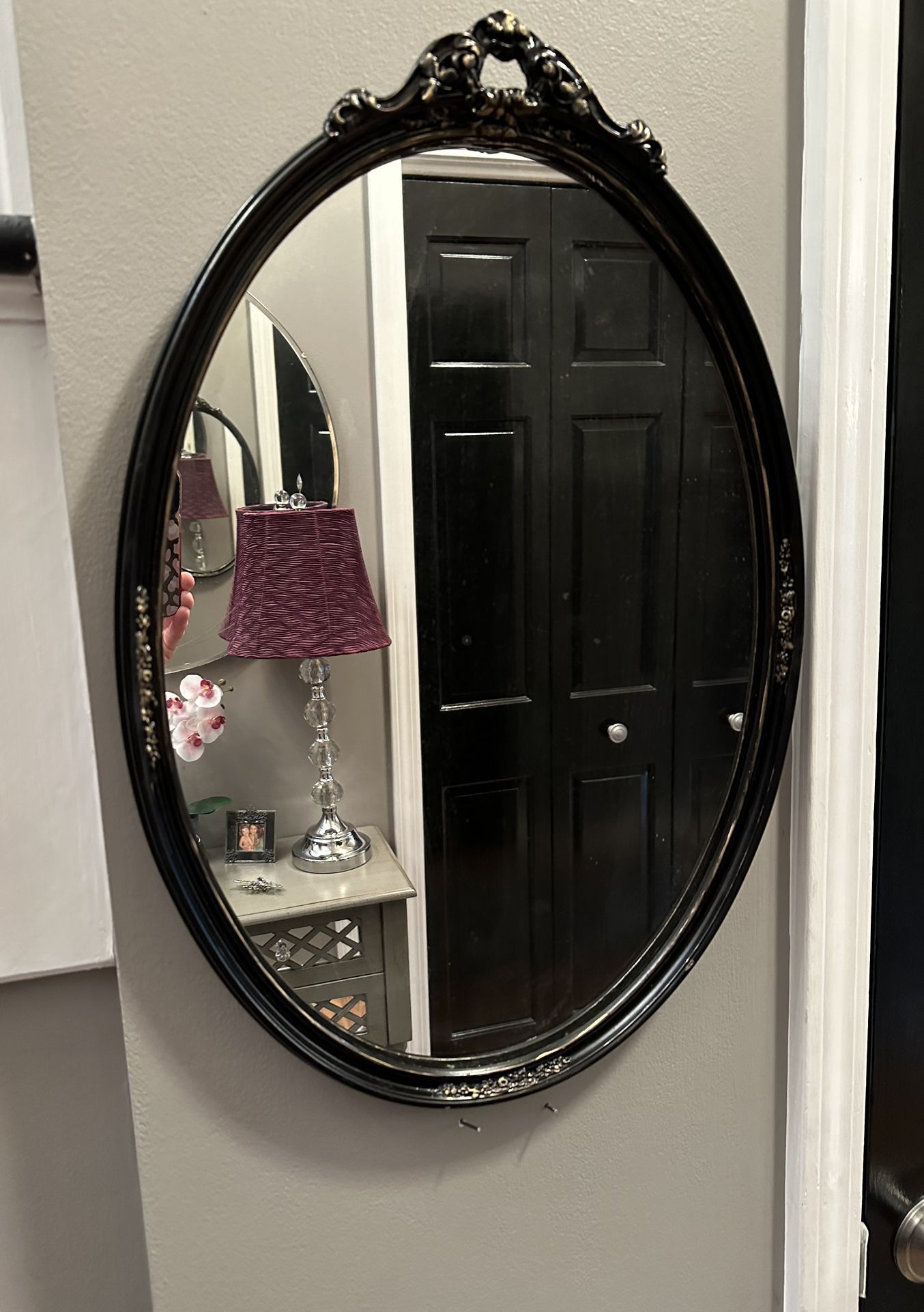 Vintage  Mirror Black With Gold Accents 