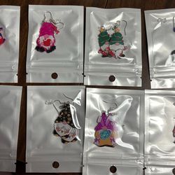 8 Pairs Holiday Gnome Earrings Plastic