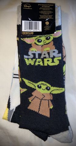 New Disney Plus Star Wars The Mandalorian Baby Yoda 2 Pair Pack Adult Mens/Womens Shoe Sz 6-12 Socks