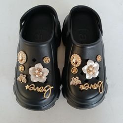 Clogs Slides Bling Pearl's Cute Love And Butterfly Decor Vented Clogs Slides 7CM Platform Outdoor Beach Sandals Summer Girls Slippers Women Shoes 