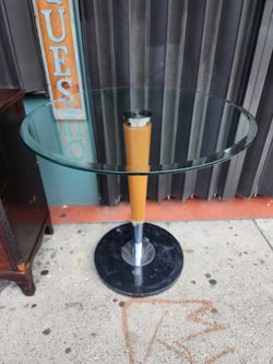 Stylish Vintage Wood, Aluminum & Glass Table