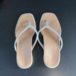 Women's Vionic Vista Shine Silver Rhinestone Thong Flip Flop sz 7 square sandals