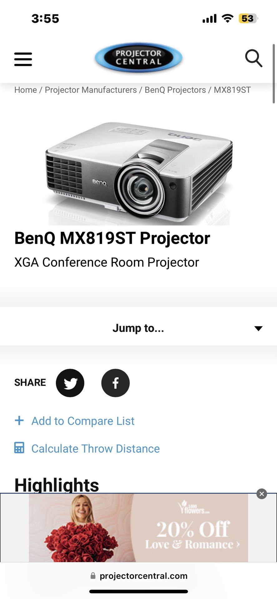 BenQ MX819ST Projector