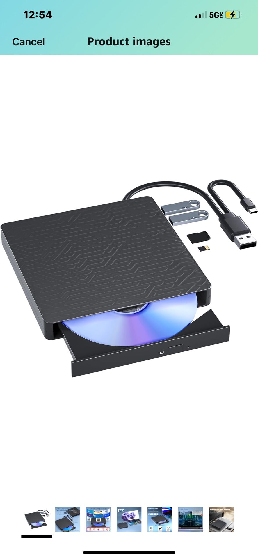 5 in 1 External Blu Ray Drive,Multifunctional USB3.0 Type-C 3D External Blu Ray Slim Optical Drive CD DVD Drive Burner with SD/TF Port/2 USB3.0 Hubs f