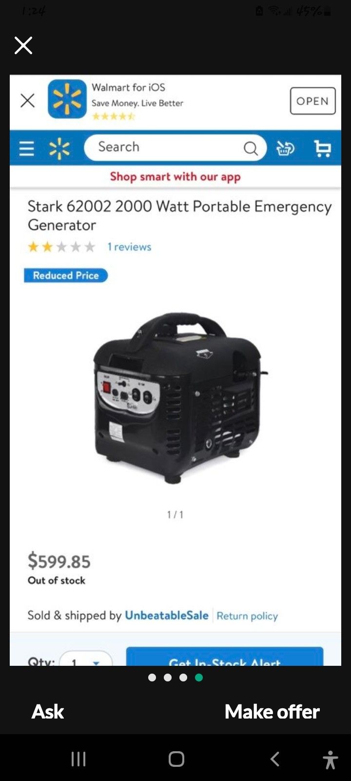 Stark 62002 Portable Generator 2000 Wats