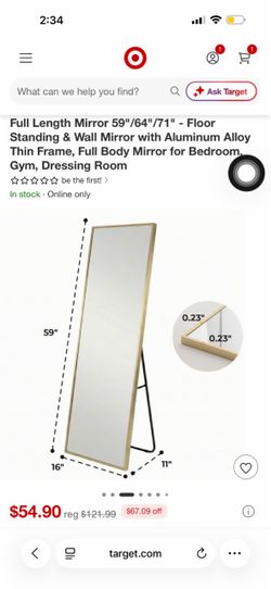 Full length mirror 59” floor standing