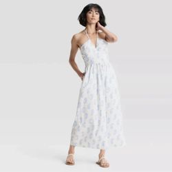 Universal Thread White Paisley Maxi Halter A-Line Dress